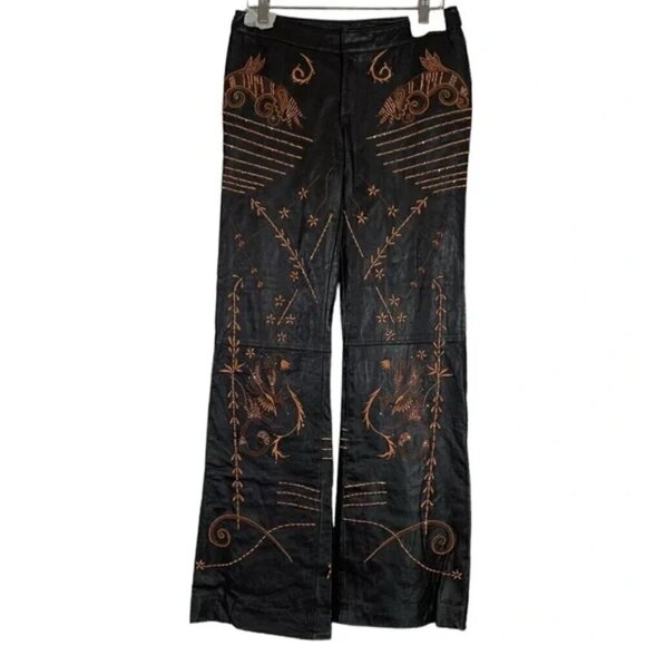 Mandalay Pants - NEW Mandalay Leather Embroidered Wide Straight Leg Pants Size 6